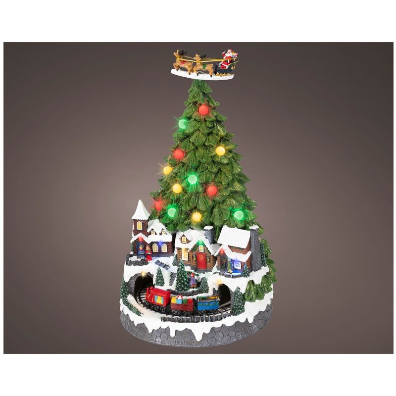Casa si Gradina - Decoratiuni - Decoratiuni de sezon - Decoratiune Craciun Brad cu lumini, trenulet si varf rotativ, 24.5x41.5 cm, multicolor - Infinity.ro
