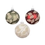 Casa si Gradina - Decoratiuni - Decoratiuni de sezon - Set 3 globuri brad Craciun model ramura cu frunze, 8 cm, multicolor - Infinity.ro