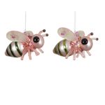 Casa si Gradina - Decoratiuni - Decoratiuni de sezon - Set 2 ornamente brad Insecta cu paiete si sclipici, 8 cm, roz - Infinity.ro