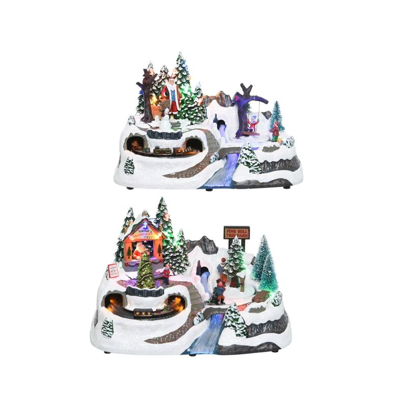 Casa si Gradina - Decoratiuni - Decoratiuni de sezon - Decoratiune Sat de Craciun cu Mos Craciun, tren rotativ si lumini, 19x31x20 cm, multicolor - Infinity.ro