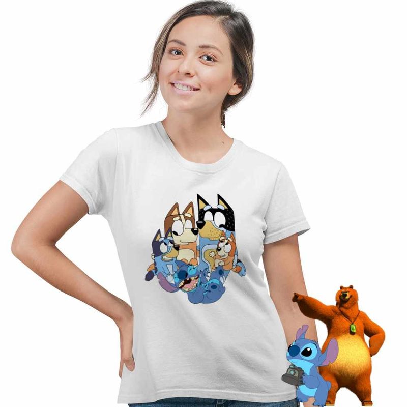 Fashion, accesorii si bijuterii - Femei - Imbracaminte femei - Tricouri si topuri femei - Tricou Femei Bluey Family Stitch Stich Bingo, alb, marime M - Infinity.ro