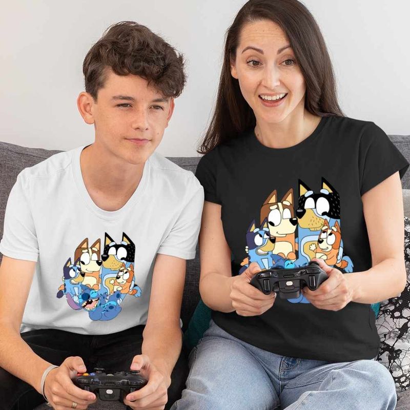 Fashion, accesorii si bijuterii - Femei - Imbracaminte femei - Tricouri si topuri femei - Tricou Femei Bluey Family Stitch Stich Bingo, alb, marime M - Infinity.ro