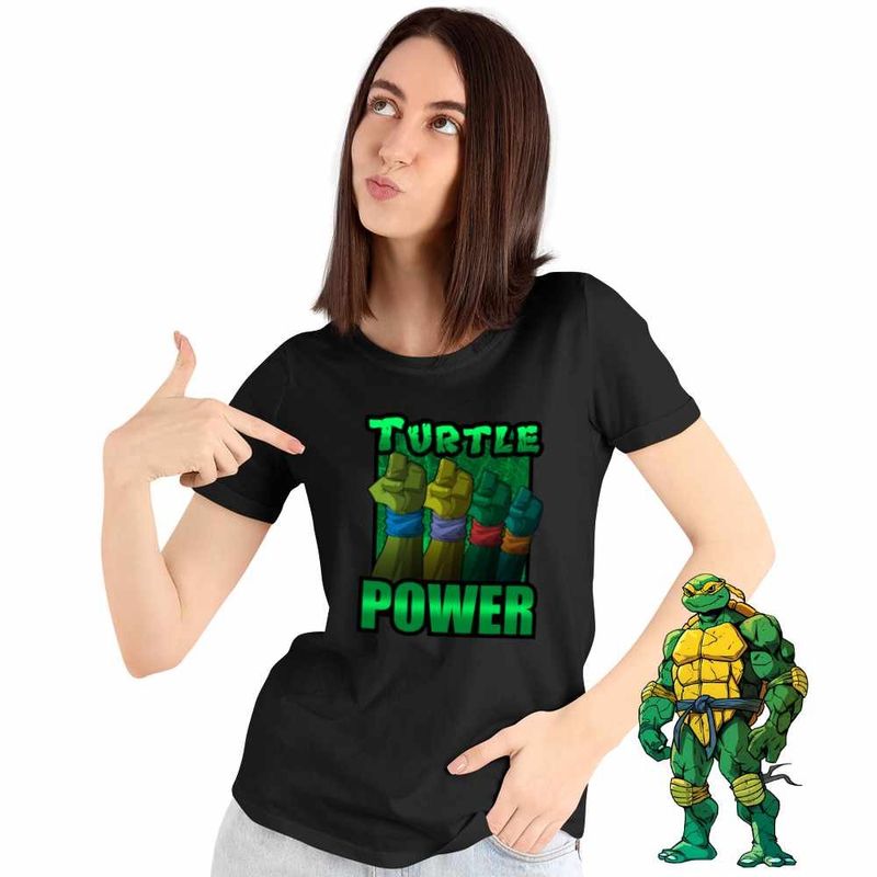 Fashion, accesorii si bijuterii - Femei - Imbracaminte femei - Tricouri si topuri femei - Tricou Femei Testoasele Ninja Turtle Power, negru, marime 2XL - Infinity.ro