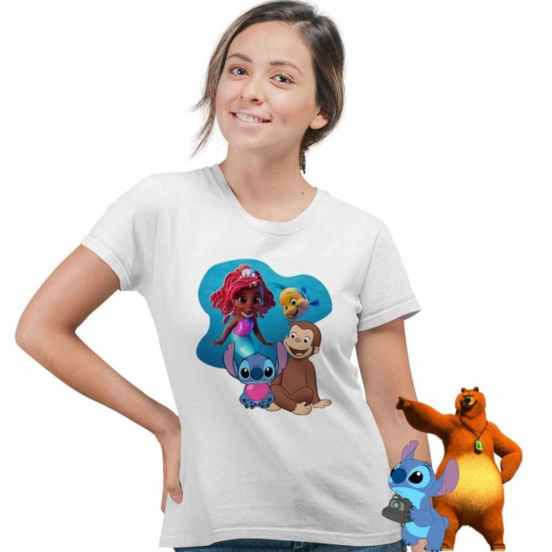 Fashion, accesorii si bijuterii - Femei - Imbracaminte femei - Tricouri si topuri femei - Tricou Femei Curiosul George Ariel Stitch Maimuta Desene, alb, marime S - Infinity.ro