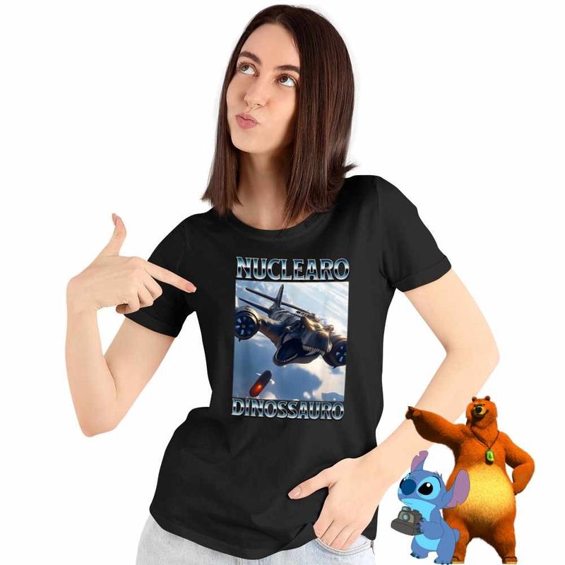 Fashion, accesorii si bijuterii - Femei - Imbracaminte femei - Tricouri si topuri femei - Tricou Femei Nuclearo Dinossauro Italian Meme Brainrot Brain Rot, negru, marime L - Infinity.ro