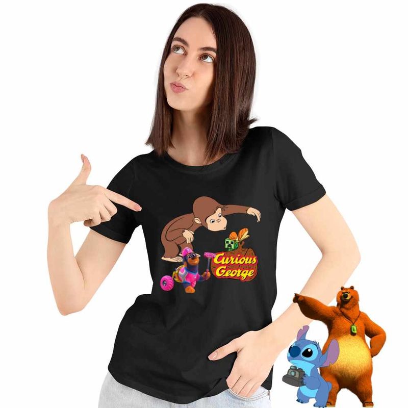 Fashion, accesorii si bijuterii - Femei - Imbracaminte femei - Tricouri si topuri femei - Tricou Femei Curious George Creeper Gradina Zoologica, negru, marime 3XL - Infinity.ro