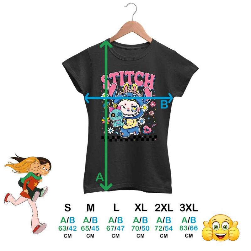 Fashion, accesorii si bijuterii - Femei - Imbracaminte femei - Tricouri si topuri femei - Tricou Femei Labubu Stitch Stich, negru, marime L - Infinity.ro