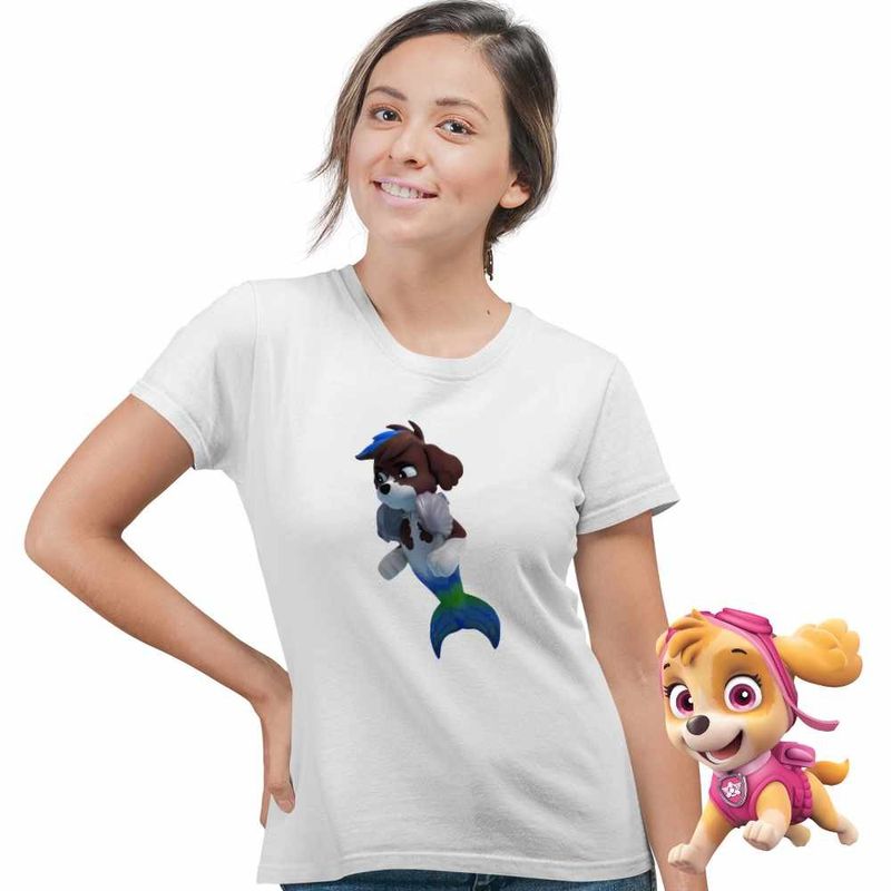 Fashion, accesorii si bijuterii - Femei - Imbracaminte femei - Tricouri si topuri femei - Tricou Femei Paw Patrol Merpups Moby Patrula Catelusilor Catei Sirena, alb, marime XL - Infinity.ro