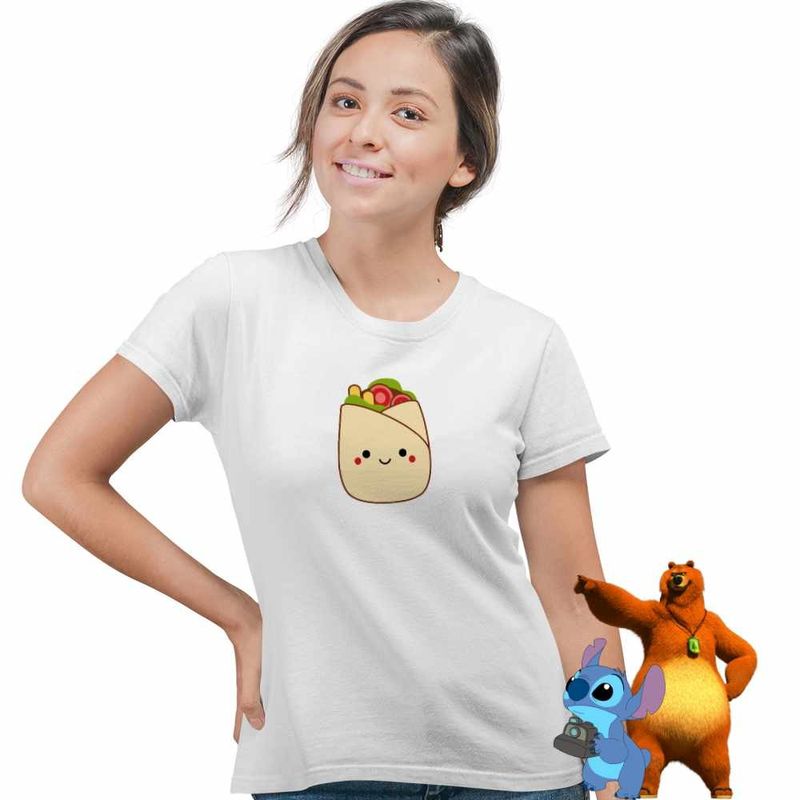 Fashion, accesorii si bijuterii - Femei - Imbracaminte femei - Tricouri si topuri femei - Tricou Femei Squishmallows Shaworma Fast Food, alb, marime L - Infinity.ro