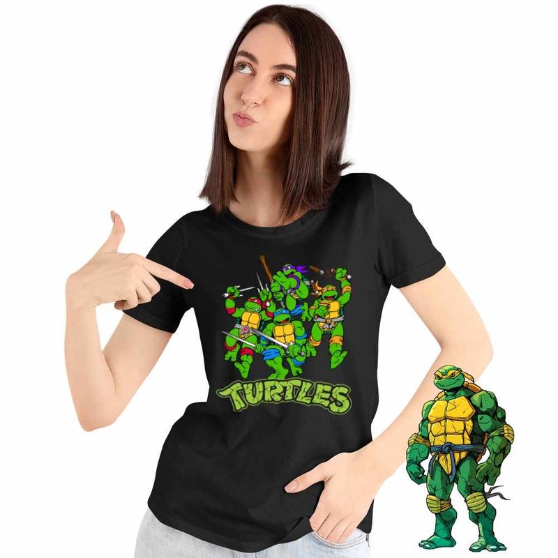 Fashion, accesorii si bijuterii - Femei - Imbracaminte femei - Tricouri si topuri femei - Tricou Femei Testoasele Ninja Teenage Mutant, negru, marime L - Infinity.ro
