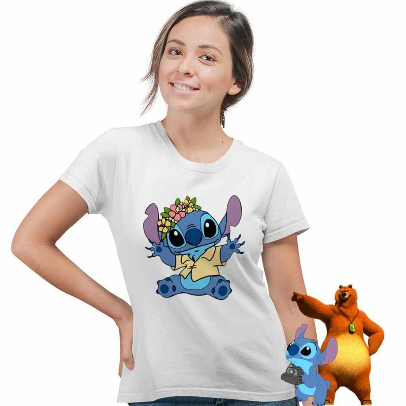 Fashion, accesorii si bijuterii - Femei - Imbracaminte femei - Tricouri si topuri femei - Tricou Femei Stitch Coronita, alb, marime XL - Infinity.ro