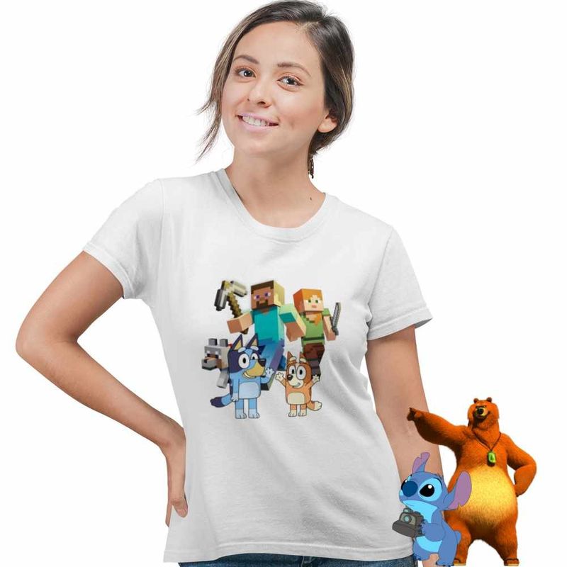 Fashion, accesorii si bijuterii - Femei - Imbracaminte femei - Tricouri si topuri femei - Tricou Femei Minecraft Bluey Bingo, alb, marime XL - Infinity.ro