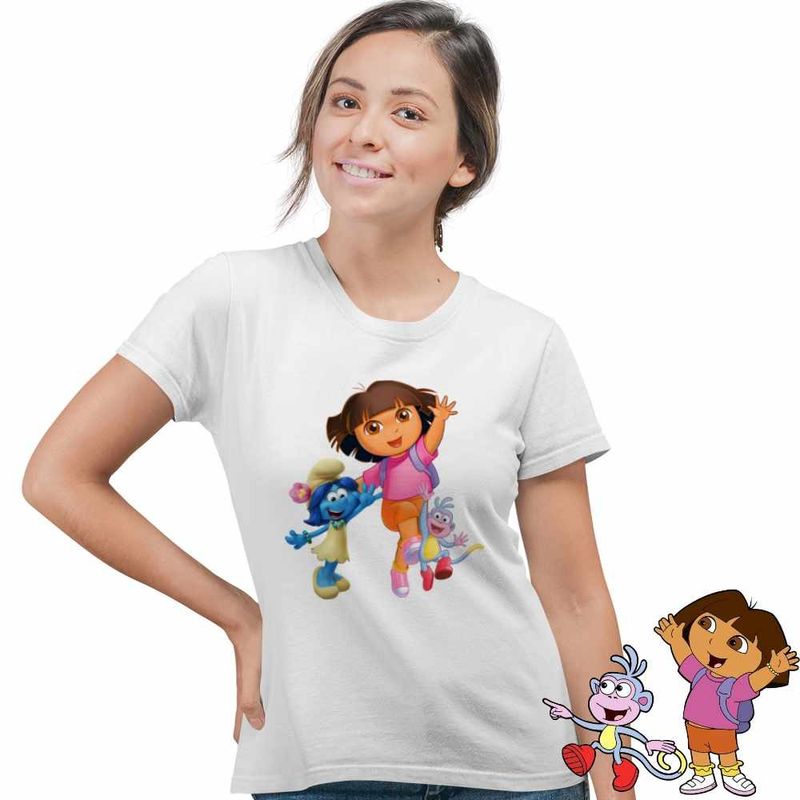 Fashion, accesorii si bijuterii - Femei - Imbracaminte femei - Tricouri si topuri femei - Tricou Femei Dora Exploratoarea Strumfita Blossom Boots, alb, marime 3XL - Infinity.ro