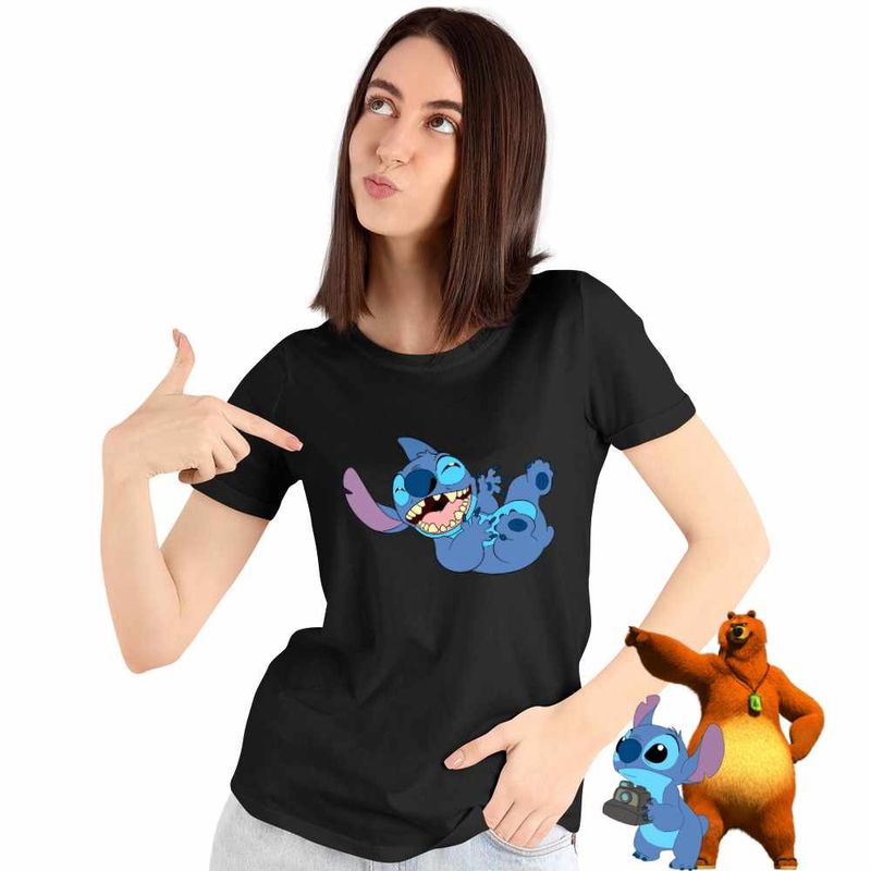 Fashion, accesorii si bijuterii - Femei - Imbracaminte femei - Tricouri si topuri femei - Tricou Femei Stitch Laught Vesel, negru, marime 3XL - Infinity.ro