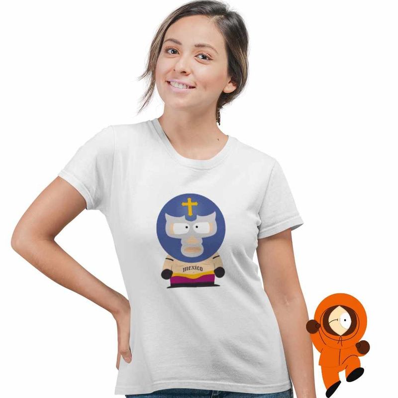 Fashion, accesorii si bijuterii - Femei - Imbracaminte femei - Tricouri si topuri femei - Tricou Femei South Park Kenny Wrestler Mexico, alb, marime S - Infinity.ro