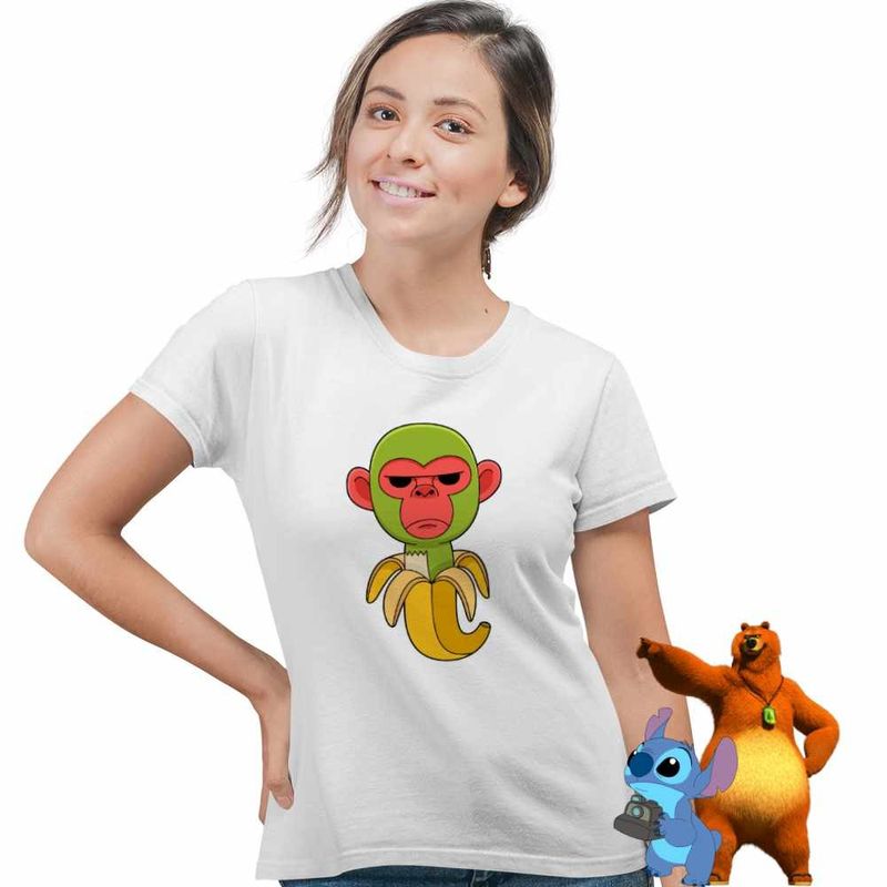 Fashion, accesorii si bijuterii - Femei - Imbracaminte femei - Tricouri si topuri femei - Tricou Femei Cimpanzini Bananini Brainrot, alb, marime L - Infinity.ro