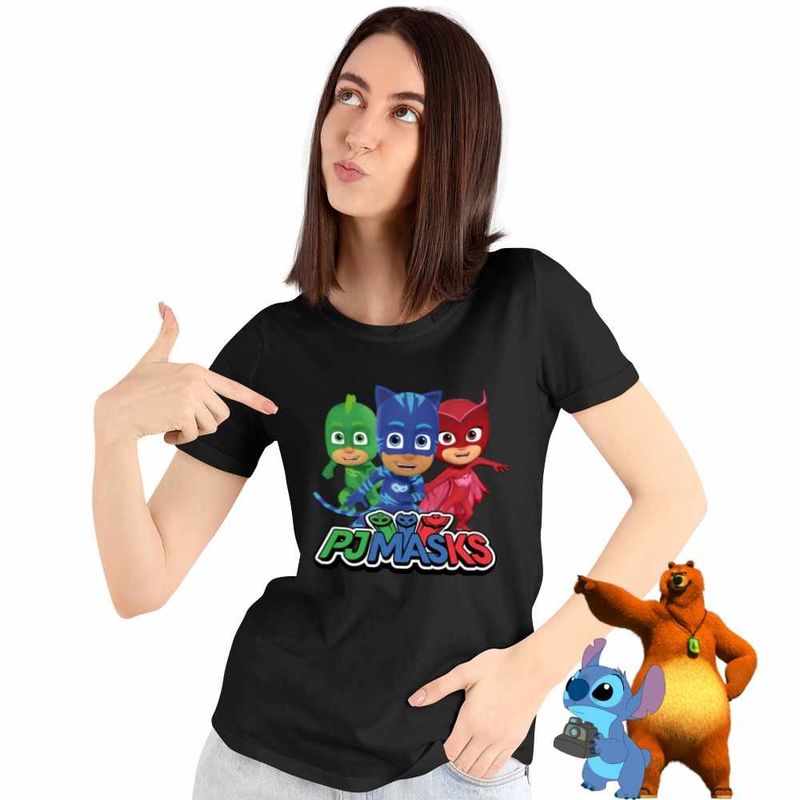 Fashion, accesorii si bijuterii - Femei - Imbracaminte femei - Tricouri si topuri femei - Tricou Femei Pj Masks Eroi Pijamale Crew, negru, marime S - Infinity.ro