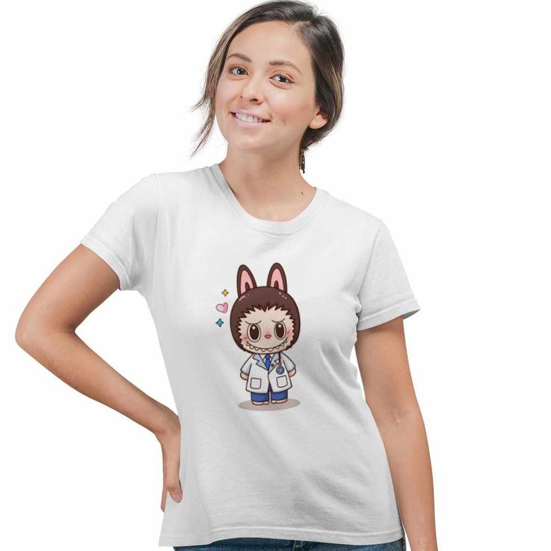 Fashion, accesorii si bijuterii - Femei - Imbracaminte femei - Tricouri si topuri femei - Tricou Femei Labubu Doctor Medic, alb, marime XL - Infinity.ro