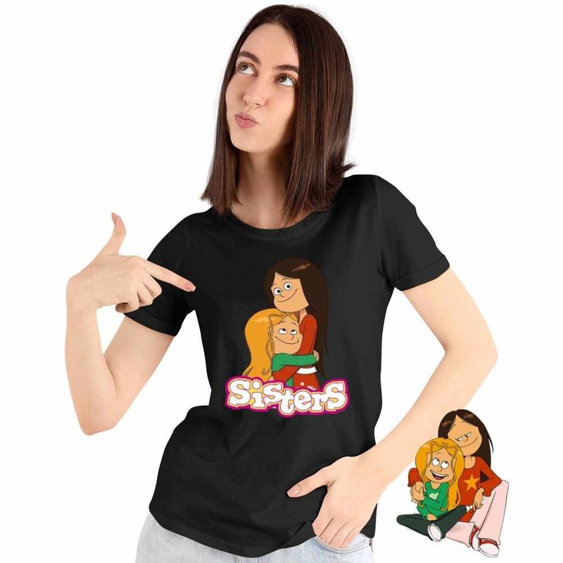 Fashion, accesorii si bijuterii - Femei - Imbracaminte femei - Tricouri si topuri femei - Tricou Femei Surorile Grand Festival Les Sisters Desene Animate, negru, marime XL - Infinity.ro