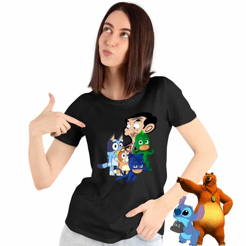 Fashion, accesorii si bijuterii - Femei - Imbracaminte femei - Tricouri si topuri femei - Tricou Femei Bluey Mr Bean Eroii in Pijama Pj Masks, negru, marime L - Infinity.ro