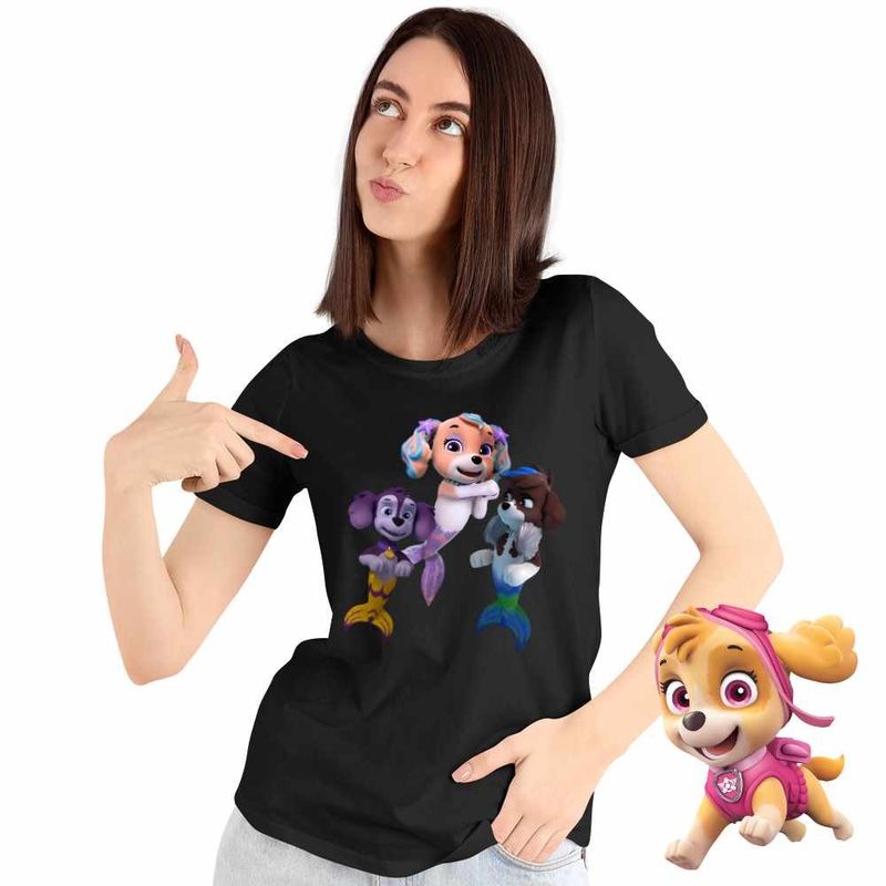 Fashion, accesorii si bijuterii - Femei - Imbracaminte femei - Tricouri si topuri femei - Tricou Femei Paw Patrol Merpups Caini Sirena Patrula Catelusilor, negru, marime M - Infinity.ro