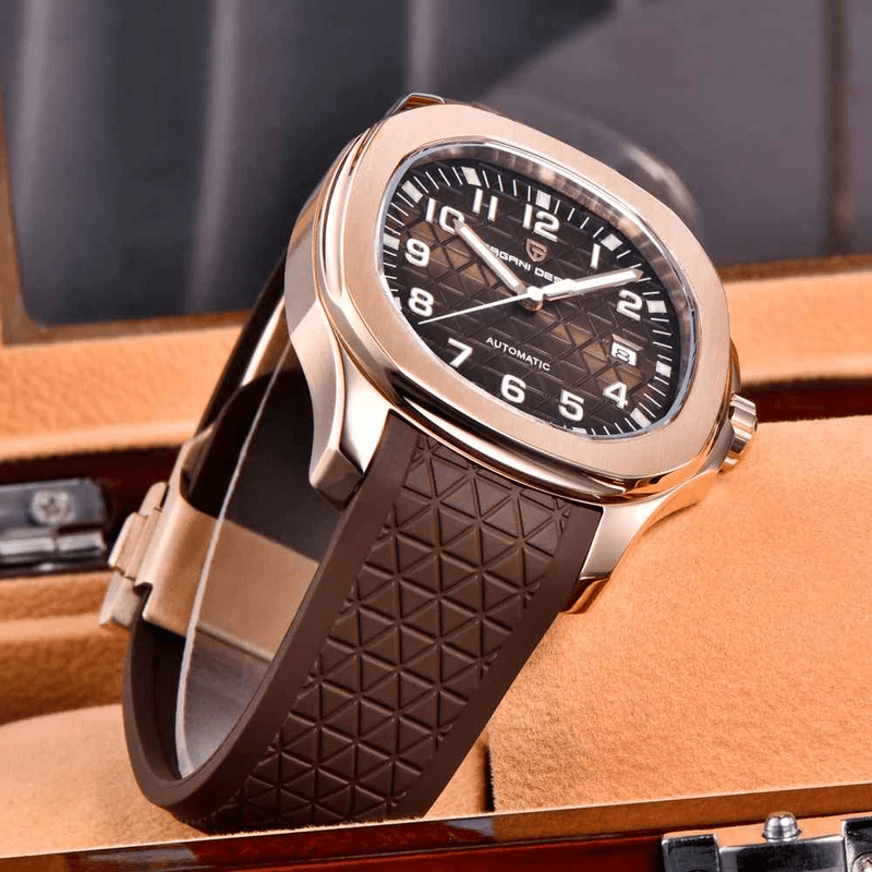 Fashion, accesorii si bijuterii - Barbati - Bijuterii barbati - Ceasuri barbati - Ceas Automatic PAGANI DESIGN PD-YS031 Rose Gold Brown, Miyota 8215, Safir AR, 100M, 41mm - Infinity.ro