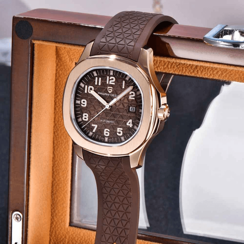 Fashion, accesorii si bijuterii - Barbati - Bijuterii barbati - Ceasuri barbati - Ceas Automatic PAGANI DESIGN PD-YS031 Rose Gold Brown, Miyota 8215, Safir AR, 100M, 41mm - Infinity.ro