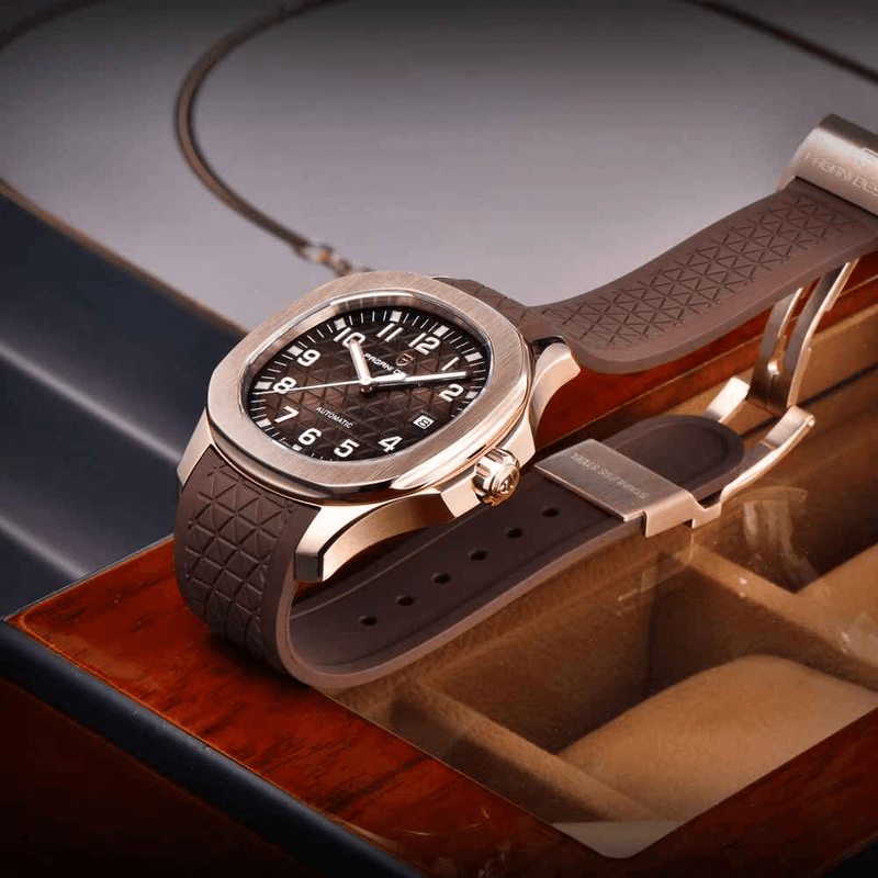 Fashion, accesorii si bijuterii - Barbati - Bijuterii barbati - Ceasuri barbati - Ceas Automatic PAGANI DESIGN PD-YS031 Rose Gold Brown, Miyota 8215, Safir AR, 100M, 41mm - Infinity.ro