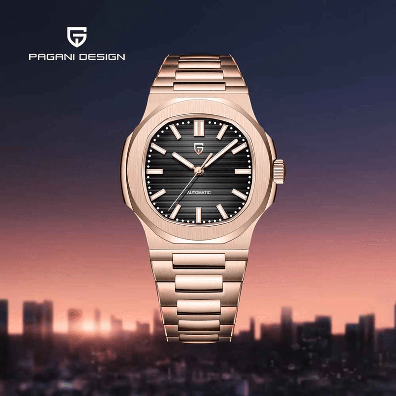 Fashion, accesorii si bijuterii - Barbati - Bijuterii barbati - Ceasuri barbati - Ceas Automatic PAGANI DESIGN PD-1728 Rose Gold Black, Seagull ST16, Safir AR, 100M, 40mm - Infinity.ro