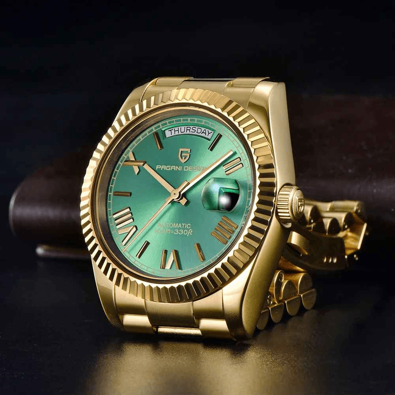 Fashion, accesorii si bijuterii - Barbati - Bijuterii barbati - Ceasuri barbati - Ceas Automatic PAGANI DESIGN PD-1752 Gold Green Day-Date, Seagull ST16, Safir, 100M, 36mm - Infinity.ro