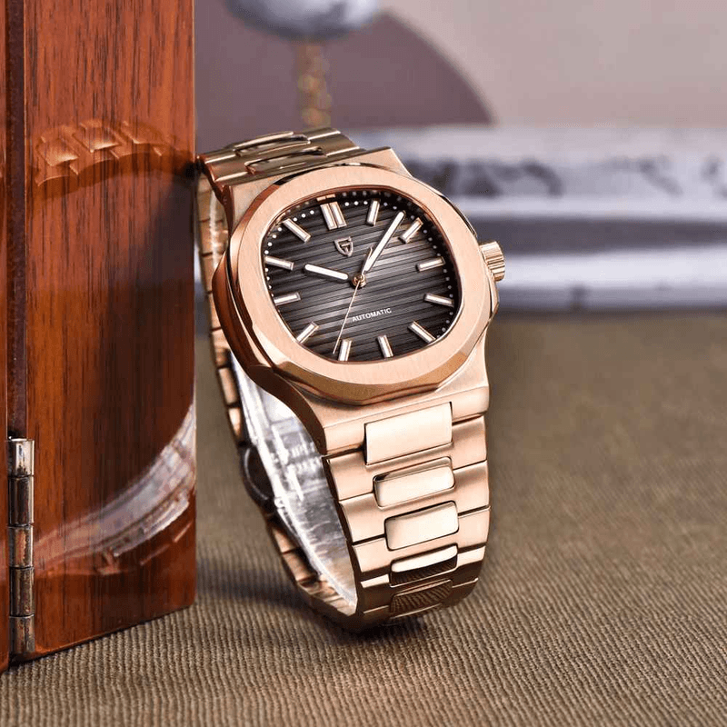 Fashion, accesorii si bijuterii - Barbati - Bijuterii barbati - Ceasuri barbati - Ceas Automatic PAGANI DESIGN PD-1728 Rose Gold Black, Seagull ST16, Safir AR, 100M, 40mm - Infinity.ro