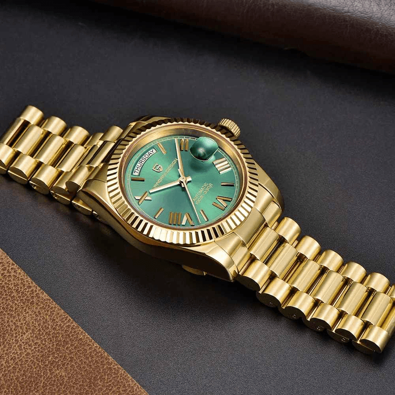 Fashion, accesorii si bijuterii - Barbati - Bijuterii barbati - Ceasuri barbati - Ceas Automatic PAGANI DESIGN PD-1752 Gold Green Day-Date, Seagull ST16, Safir, 100M, 36mm - Infinity.ro