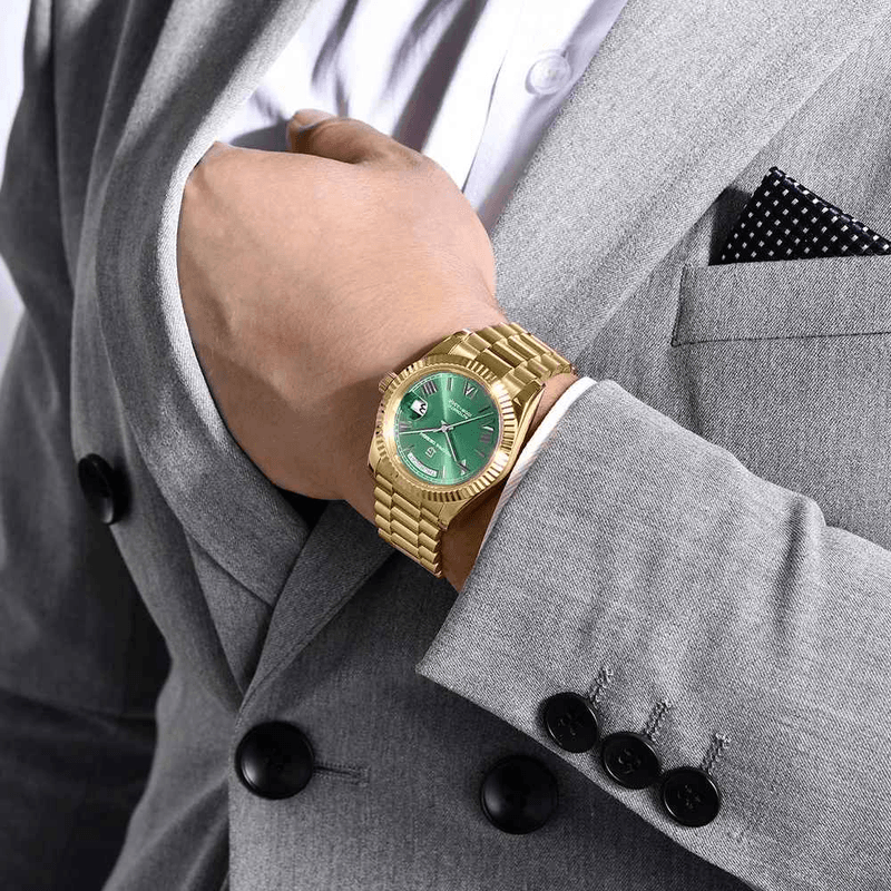Fashion, accesorii si bijuterii - Barbati - Bijuterii barbati - Ceasuri barbati - Ceas Automatic PAGANI DESIGN PD-1752 Gold Green Day-Date, Seagull ST16, Safir, 100M, 36mm - Infinity.ro