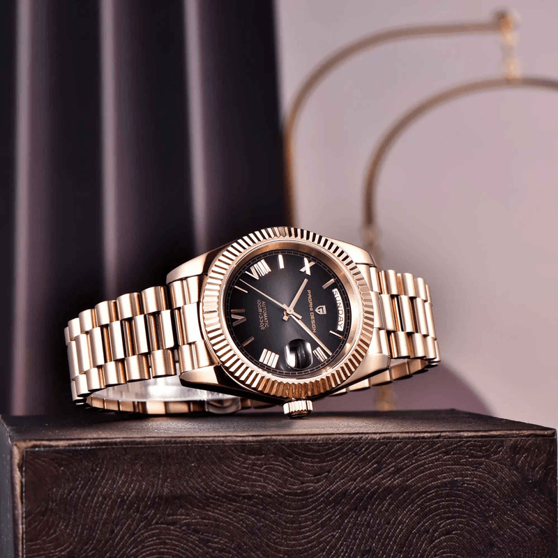 Fashion, accesorii si bijuterii - Barbati - Bijuterii barbati - Ceasuri barbati - Ceas Automatic PAGANI DESIGN PD-1752 Full Rose Gold Black, Seagull ST16, Safir, 100M, 36mm - Infinity.ro