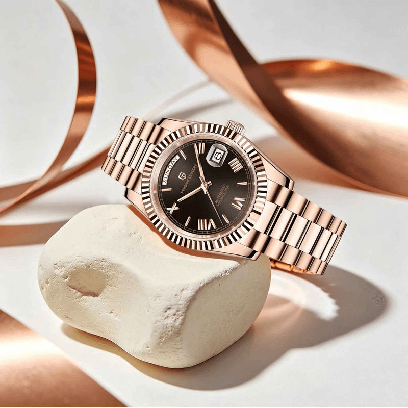 Fashion, accesorii si bijuterii - Barbati - Bijuterii barbati - Ceasuri barbati - Ceas Automatic PAGANI DESIGN PD-1752 Full Rose Gold Black, Seagull ST16, Safir, 100M, 36mm - Infinity.ro