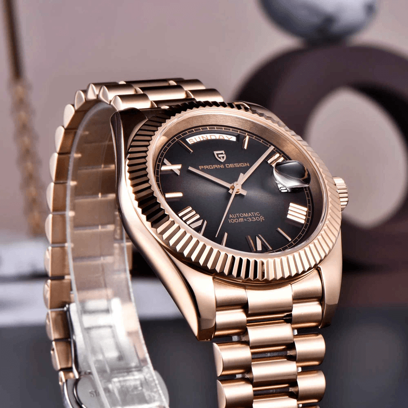 Fashion, accesorii si bijuterii - Barbati - Bijuterii barbati - Ceasuri barbati - Ceas Automatic PAGANI DESIGN PD-1752 Full Rose Gold Black, Seagull ST16, Safir, 100M, 36mm - Infinity.ro