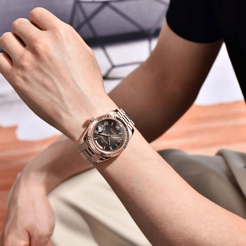 Fashion, accesorii si bijuterii - Barbati - Bijuterii barbati - Ceasuri barbati - Ceas Automatic PAGANI DESIGN PD-1752 Full Rose Gold Black, Seagull ST16, Safir, 100M, 36mm - Infinity.ro