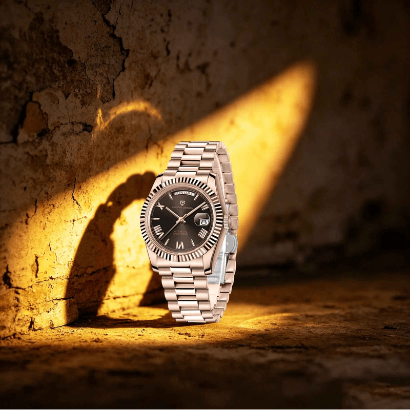 Fashion, accesorii si bijuterii - Barbati - Bijuterii barbati - Ceasuri barbati - Ceas Automatic PAGANI DESIGN PD-1752 Full Rose Gold Black, Seagull ST16, Safir, 100M, 36mm - Infinity.ro