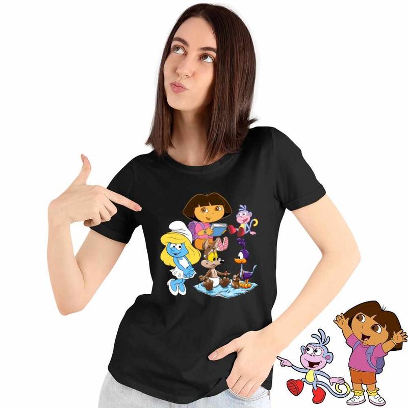 Fashion, accesorii si bijuterii - Femei - Imbracaminte femei - Tricouri si topuri femei - Tricou Femei Dora Exploratoarea Strumfita Road Runner Coiotul Baby Bebelusi Buba, negru, marime L - Infinity.ro