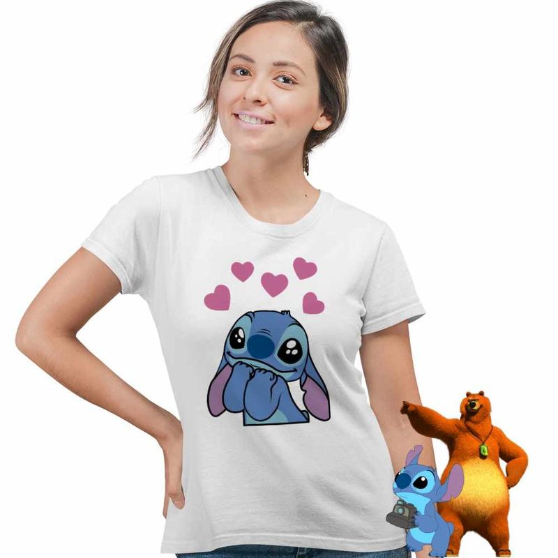 Fashion, accesorii si bijuterii - Femei - Imbracaminte femei - Tricouri si topuri femei - Tricou Femei Stich I Love You Valentines Day Dragobete, alb, marime L - Infinity.ro