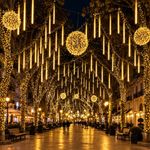 Casa si Gradina - Corpuri si surse de iluminat - Iluminat exterior - Instalatii luminoase exterior - Set 2 Instalatii Luminoase de Craciun, Model Ploaie de Meteori, 16 Turturi LED luminosi, Lungime 50cm, Alb cald - Infinity.ro