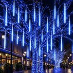 Casa si Gradina - Corpuri si surse de iluminat - Iluminat exterior - Instalatii luminoase exterior - Set 2 Instalatii Luminoase de Craciun, Model Ploaie de Meteori, 16 Turturi LED luminosi, Lungime 50cm, Albastru - Infinity.ro