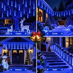 Casa si Gradina - Corpuri si surse de iluminat - Iluminat exterior - Instalatii luminoase exterior - Set 2 Instalatii Luminoase de Craciun, Model Ploaie de Meteori, 16 Turturi LED luminosi, Lungime 50cm, Albastru - Infinity.ro