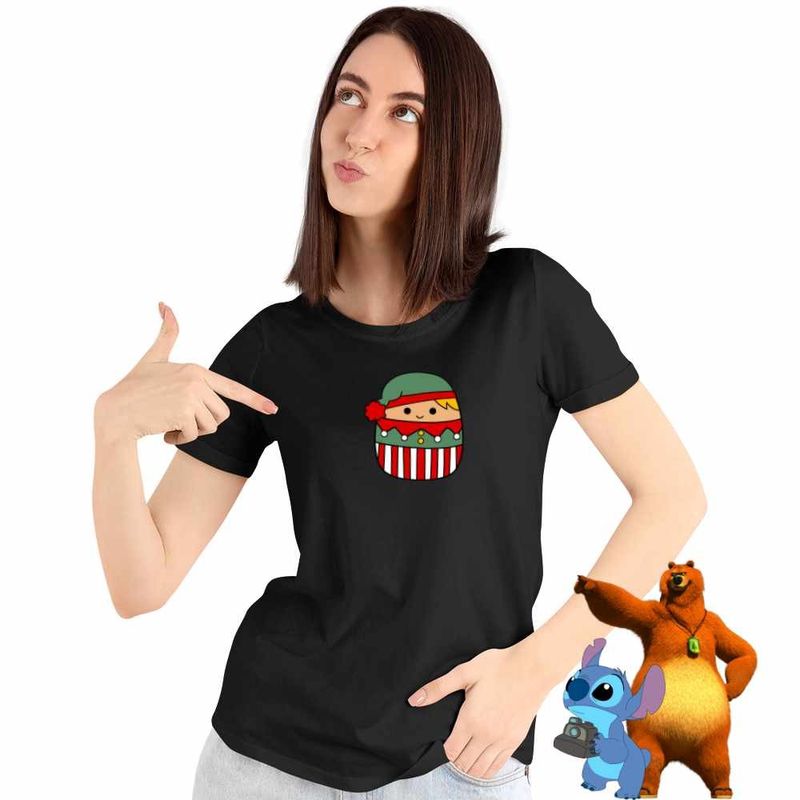 Fashion, accesorii si bijuterii - Femei - Imbracaminte femei - Tricouri si topuri femei - Tricou Femei Squishmallows Spiridus Mos Craciun, negru, marime XL - Infinity.ro