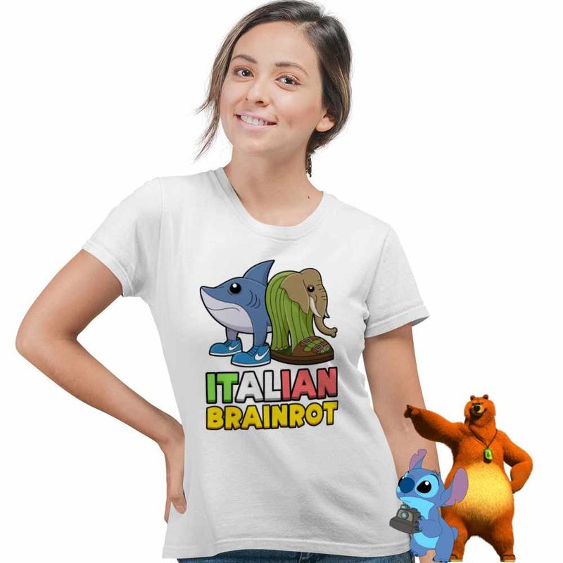 Fashion, accesorii si bijuterii - Femei - Imbracaminte femei - Tricouri si topuri femei - Tricou Femei Italian Tralelero Lirilira Brainrot Brain Rot, alb, marime L - Infinity.ro