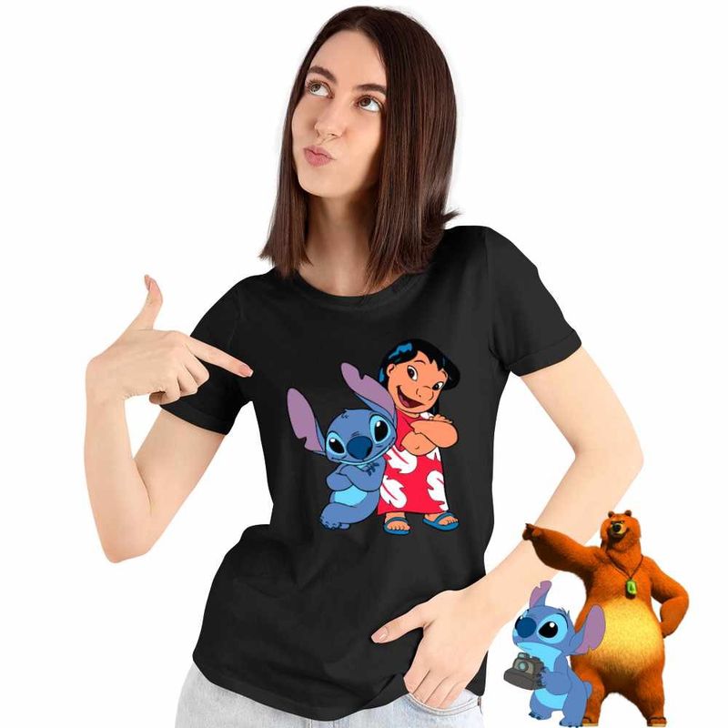 Fashion, accesorii si bijuterii - Femei - Imbracaminte femei - Tricouri si topuri femei - Tricou Femei Lilo and Stich Friends, negru, marime L - Infinity.ro