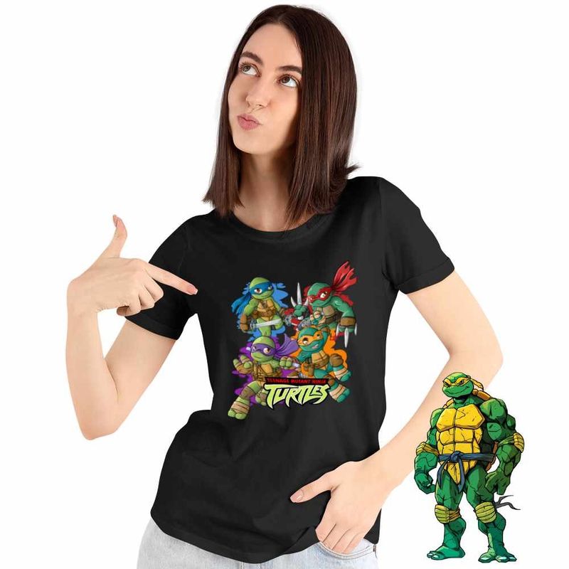 Fashion, accesorii si bijuterii - Femei - Imbracaminte femei - Tricouri si topuri femei - Tricou Femei Testoasele Ninja Chibi Bebelusi Mutant, negru, marime XL - Infinity.ro