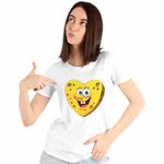 Fashion, accesorii si bijuterii - Femei - Imbracaminte femei - Tricouri si topuri femei - Tricou Femei Sponge Bob Inima SpongeBoo Pantaloni Patrati, alb, marime L - Infinity.ro