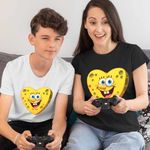 Fashion, accesorii si bijuterii - Femei - Imbracaminte femei - Tricouri si topuri femei - Tricou Femei Sponge Bob Inima SpongeBoo Pantaloni Patrati, alb, marime L - Infinity.ro