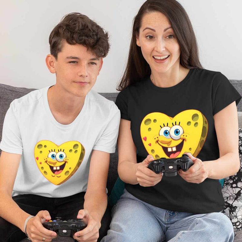Fashion, accesorii si bijuterii - Femei - Imbracaminte femei - Tricouri si topuri femei - Tricou Femei Sponge Bob Inima SpongeBoo Pantaloni Patrati, alb, marime L - Infinity.ro